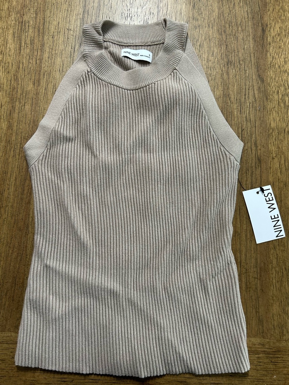 Nine West Taupe Ribbed Mock Neck Tank